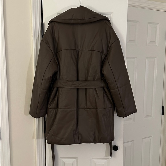 Nour Hammour Brown Leather Belted Winter Jacket - Picture 4 of 8